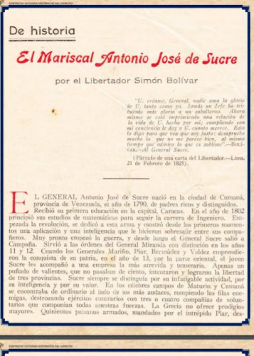 El Mariscal Antonio José de Sucre por el Libertador Simón Bolívar